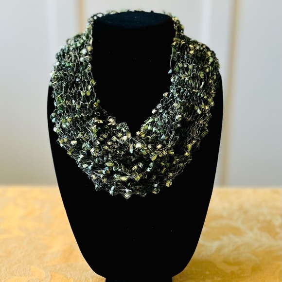 New Shades of Green” Ladder Ribbon Scarf with free matching necklace. - Picture 1 of 3